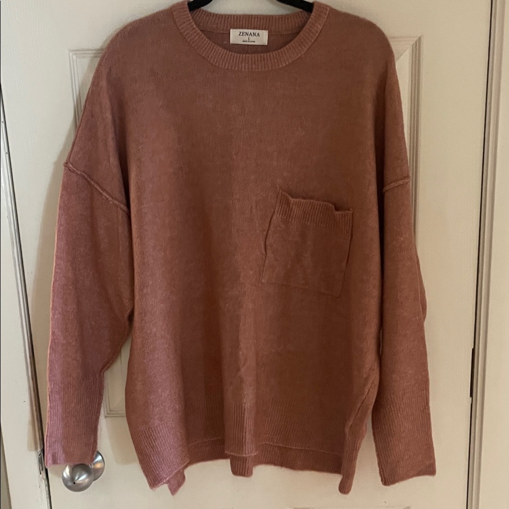 Zenana Outfitters Pink/Rose Crew Neck Sweater